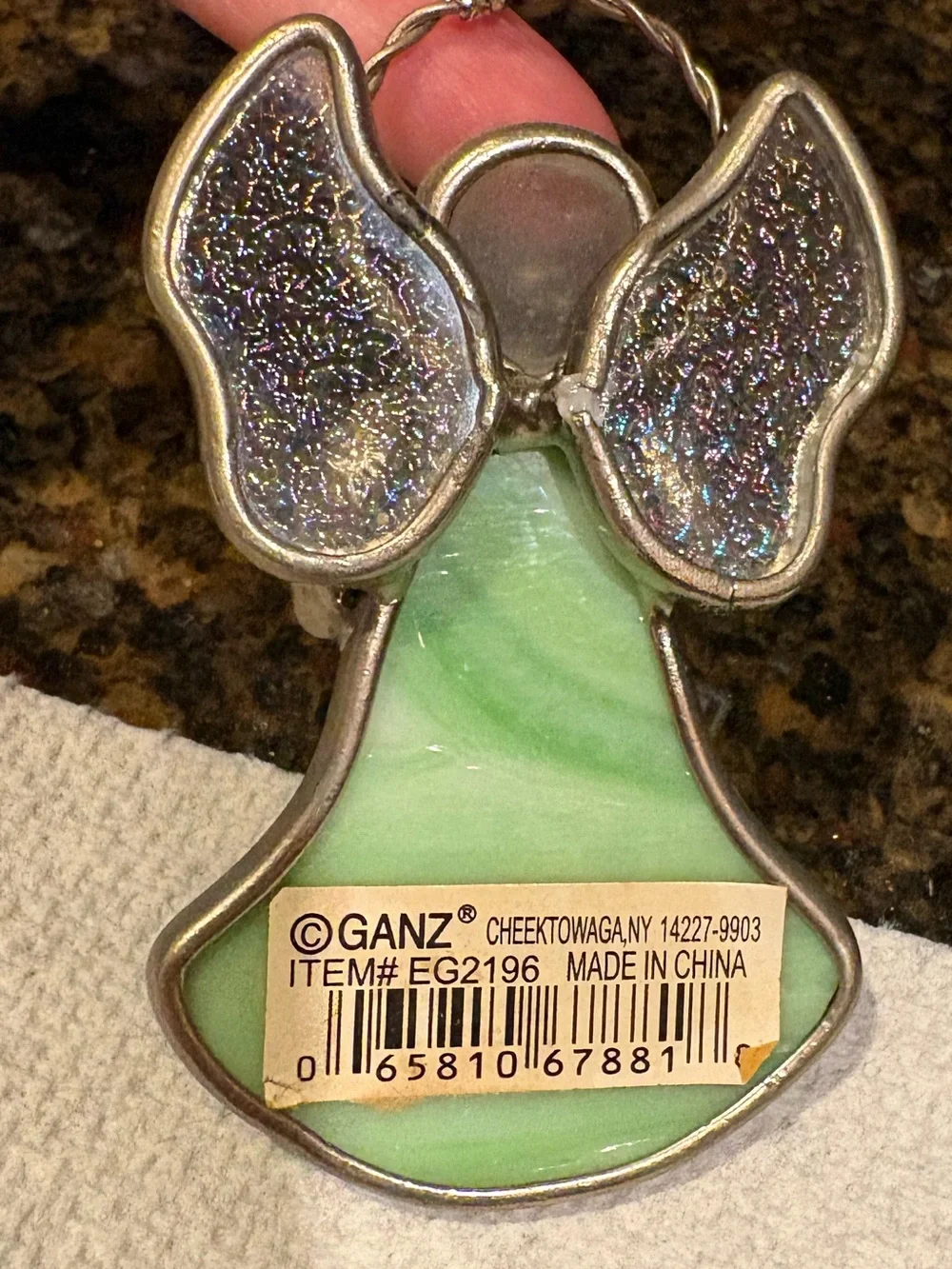 Ganz Green glass angel ornament with silver cross get well gift religious heal